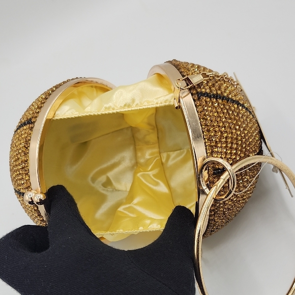 Caleesa Gold Basketball Crystal Minaudière Clutch - Picture 5 of 8